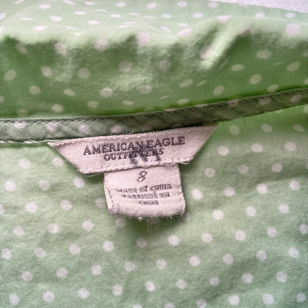 American Eagle Vintage Y2K Green & White Polka Dot Short Sleeve Button Down Top - Picture 6 of 11